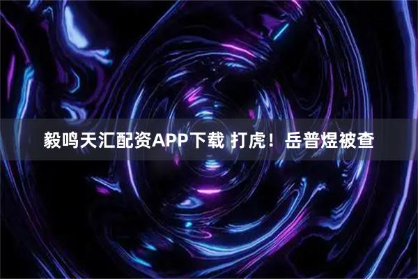 毅鸣天汇配资APP下载 打虎！岳普煜被查